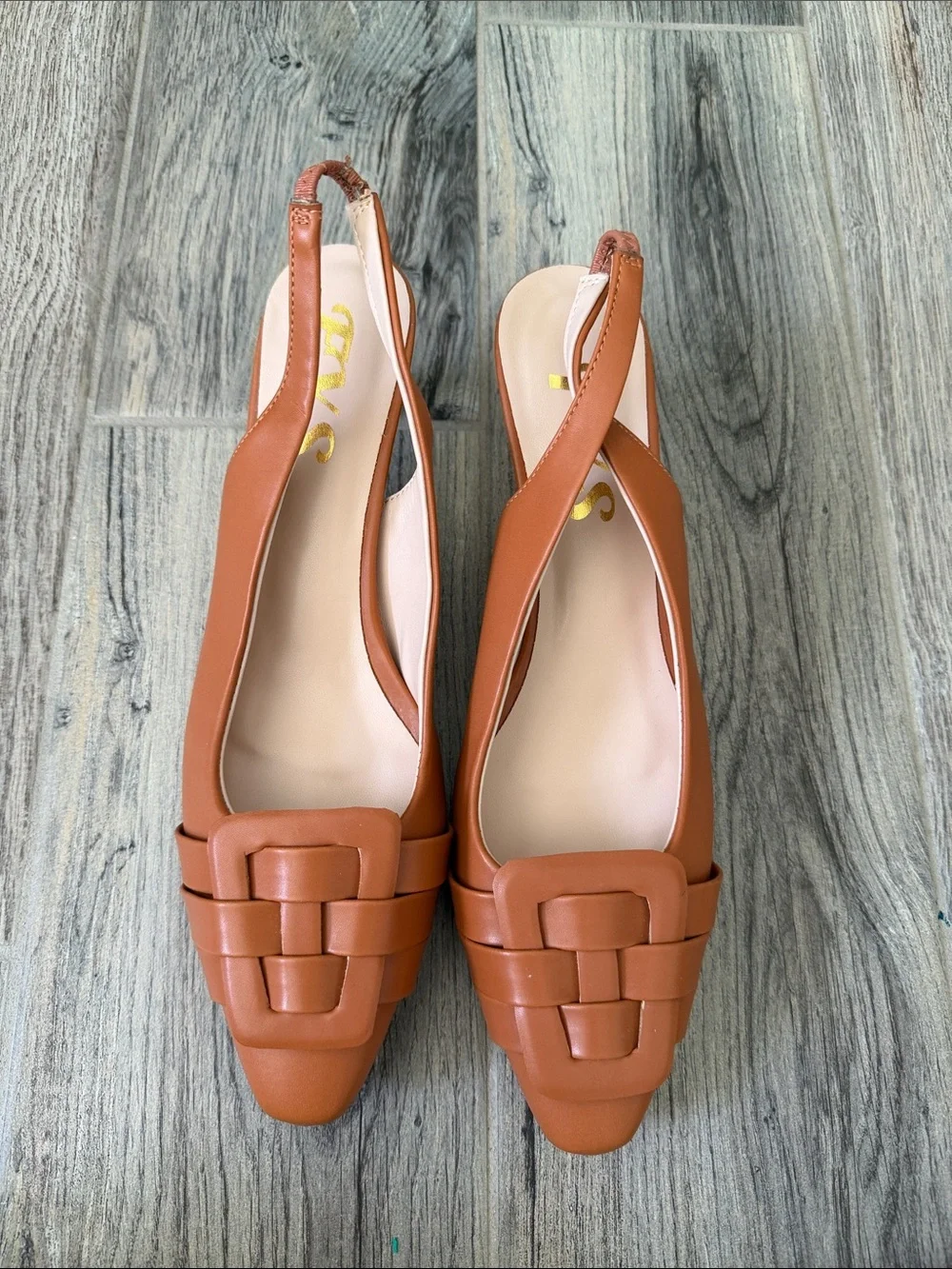 Woven Pointed Slingback Flats in Cognac Brown